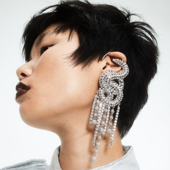 H&M Studio Collection Rhinestone Clip Silver Crawl Earring FOR ONE EAR ONLY - Picture 4 of 11